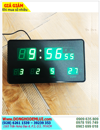 LED JH2158 Digital Clock / Đồng hồ LED Xem giờ và Báo thức (21cmx5.8cm) Giờ-Phút, Ngày-Tuần-Tháng và Nhiệt độ / số LED XANH /B.Hành 03tháng |CÒN HÀNG